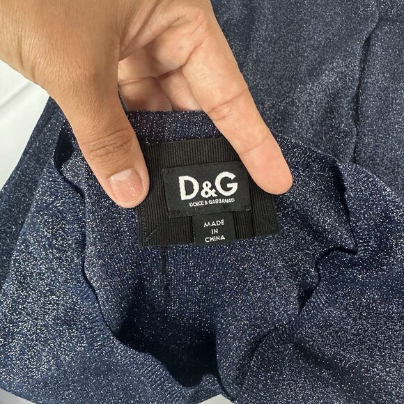 D&G DOLCE & GABBANA Metallic Blue Knit V Neck Sweater Top Size XS/S - Picture 9 of 11